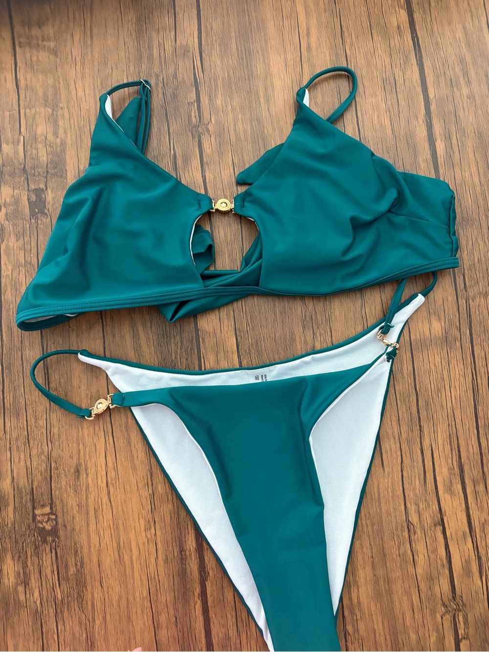 SHEIN Teal Cutout Bikini Set with Gold Accents